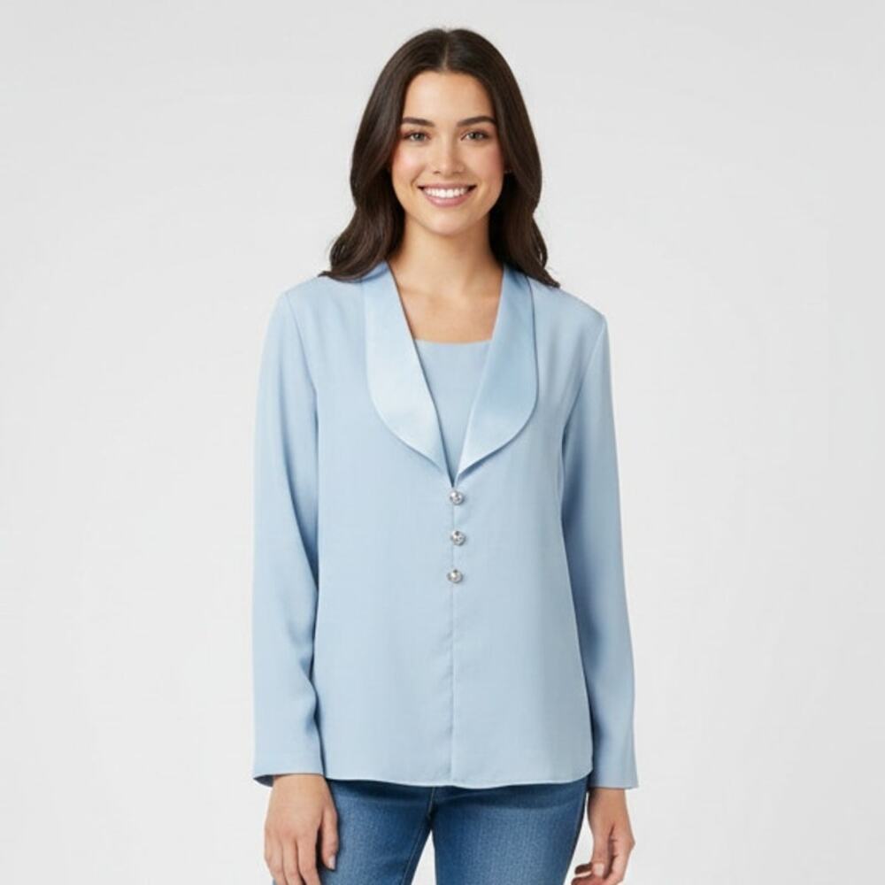 Vintage Karlie Collection Women's Size 8 Powder Blue Satin Blazer Bling